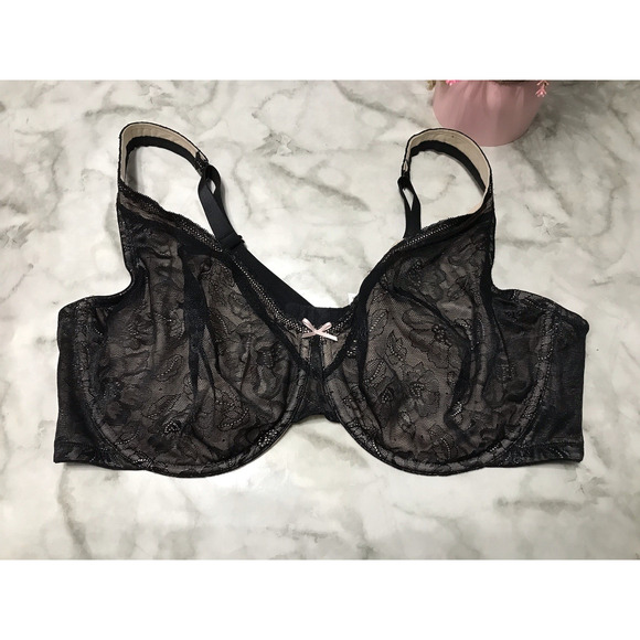 NWOT Cacique Unlined Bra Womens Size 44DD Black Lace Underwire Back Closure - Picture 2 of 8